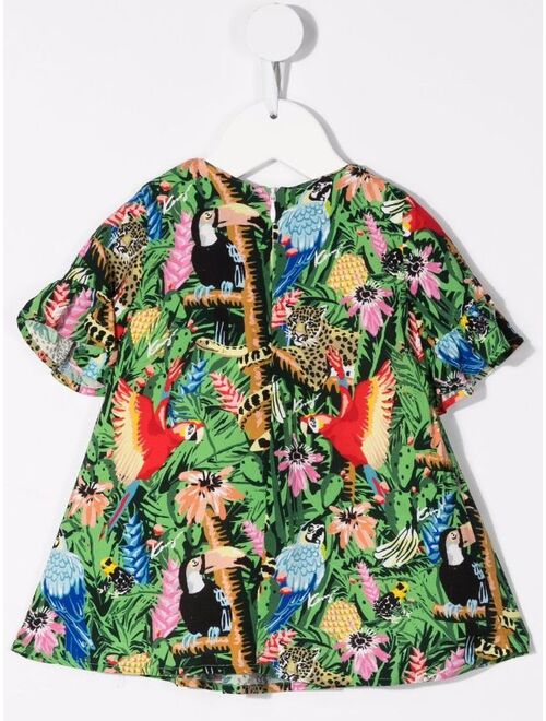 Kenzo Kids jungle-print pleated dress