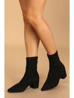 Aeryn Black Suede Pointed-Toe Mid-Calf Boots