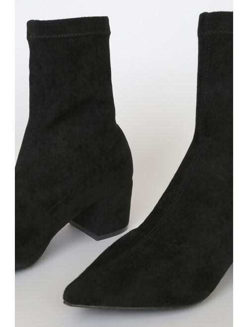 Lulus Aeryn Black Suede Pointed-Toe Mid-Calf Boots