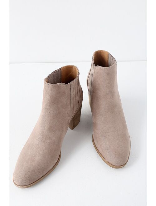 Lulus Shasta Taupe Suede Ankle Booties