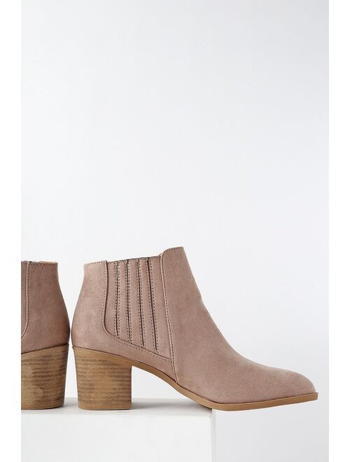 Lulus Shasta Taupe Suede Ankle Booties