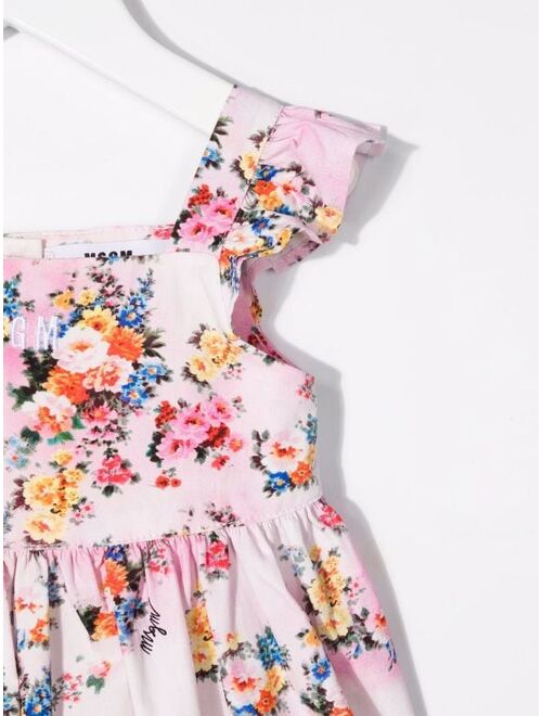 MSGM Kids floral-print ruffled-sleeves dress