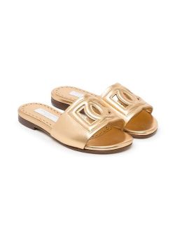 Kids logo-detail metallic-effect sandals