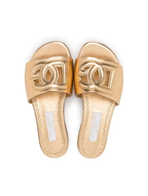 Dolce & Gabbana Kids logo-detail metallic-effect sandals