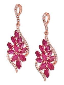 MACY'S Ruby (3-1/5 ct. t.w.) & Diamond (1/4 ct. t.w.) Floral Cluster Drop Earrings in 14k Rose Gold (Also in Emerald & Sapphire)