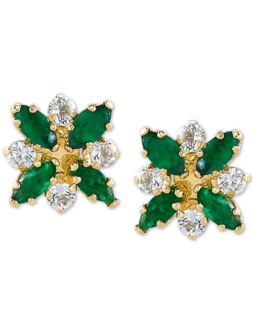 MACY'S Emerald (3/4 ct. t.w.) & White Topaz (1/3 ct. t.w.) Flower Stud Earrings in 10k Gold