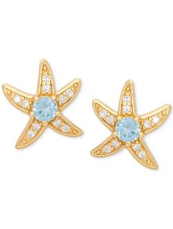 MACY'S Blue Topaz (1/5 ct. t.w.) & Lab-Created White Sapphire (1/5 ct. t.w.) Starfish Stud Earrings in 14k Gold-Plated Sterling Silver