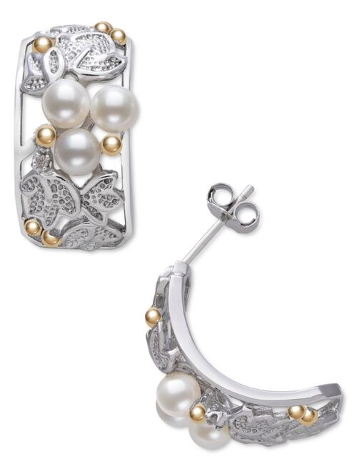 BELLE DE MER Cultured Freshwater Pearl (3-1/2 - 4mm) & Cubic Zirconia Curved Drop Earrings in Sterling Silver & 14k Gold-Plate