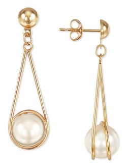 MACY'S Cultured Freshwater Pearl (8mm) Wire-Wrapped Drop Earrings in 10k Gold
