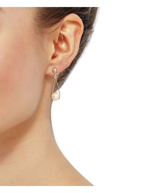 MACY'S Cultured Freshwater Pearl (8mm) Wire-Wrapped Drop Earrings in 10k Gold