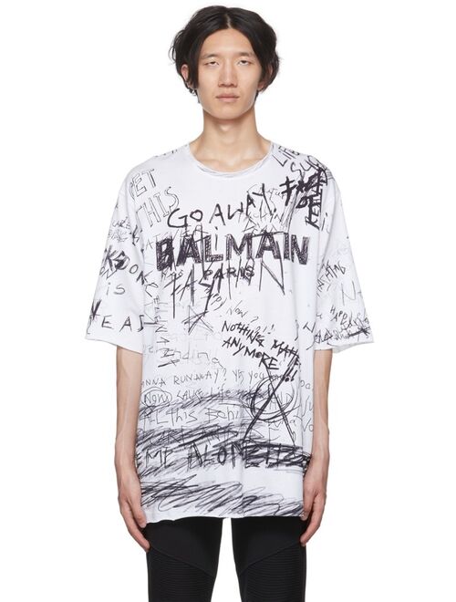 Balmain White 'Go Away' T-Shirt