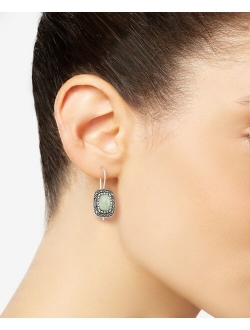 MACY'S Jade (9 x 6mm) & Marcasite Rectangle Earrings in Sterling Silver