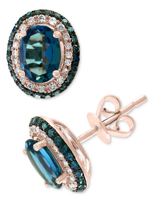 EFFY COLLECTION EFFY® London Blue Topaz (2-1/6 ct. t.w.) & Diamond (3/8 ct. t.w.) Stud Earrings in 14k Rose Gold