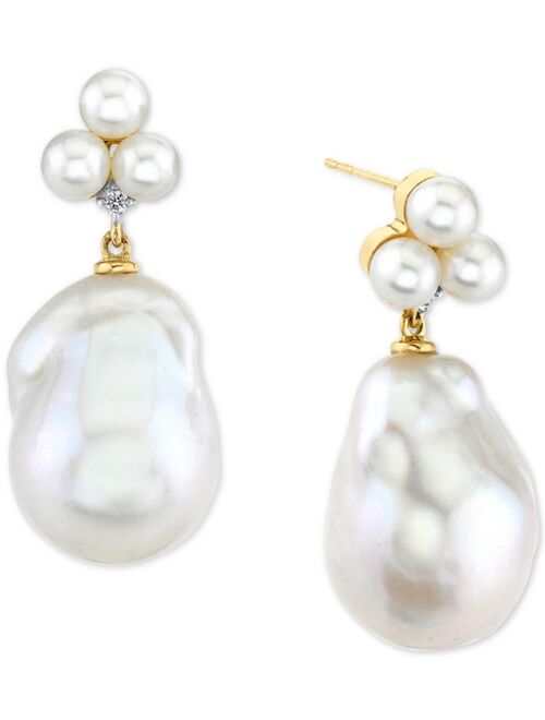 MACY'S Cultured Freshwater Baroque Pearl (13mm), Cultured Freshwater Pearl (4mm) & Diamond Accent Drop Earrings in 14k Gold