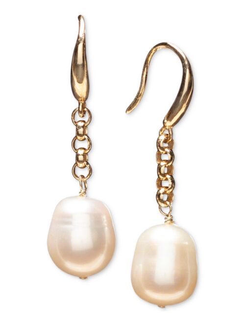 MACY'S Cultured Freshwater Pearl (9-1/2mm) Link Drop Earrings in 18k Gold-Plated Sterling Silver