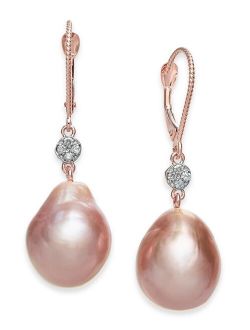 MACY'S Cultured Pink Baroque Freshwater Pearl (12mm) & Diamond (1/20 ct. t.w.) Drop Earrings in 14k Rose Gold