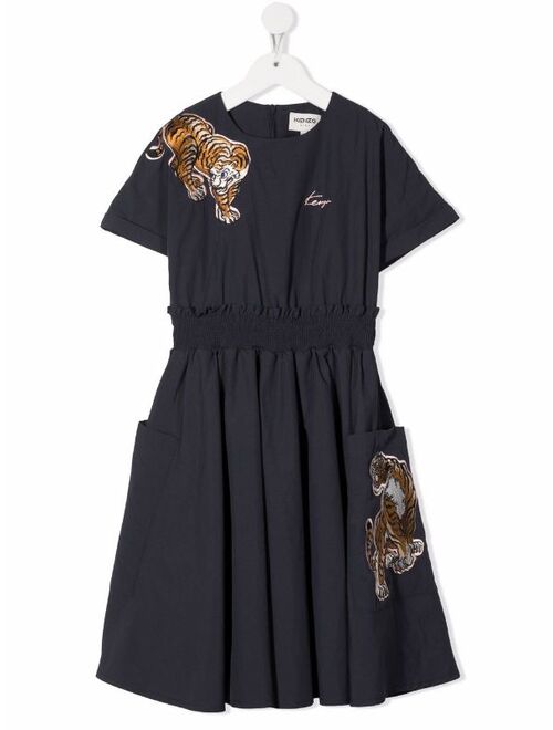 Kenzo Kids tiger-appliqué midi dress