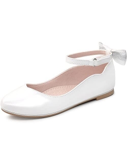 Bigwow Girls Mary Jane Dress Shoes Ballet Flats for Princess School Uniform Wedding Shoes for Little Big Kids with Ankle Strap Bowknot Shoes