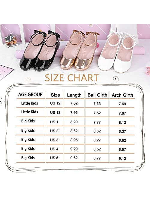 Bigwow Girls Mary Jane Dress Shoes Ballet Flats for Princess School Uniform Wedding Shoes for Little Big Kids with Ankle Strap Bowknot Shoes