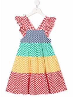 Kids check-print colour-block dress