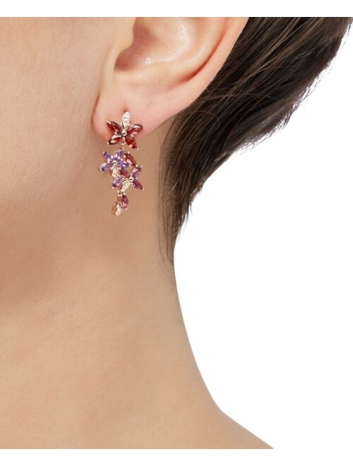 MACY'S Multi-Gemstone (3-1/3 ct. t.w.) & Diamond (1/20 ct. t.w.) Flower Drop Earrings in 18K Rose Gold-Plated Sterling Silver