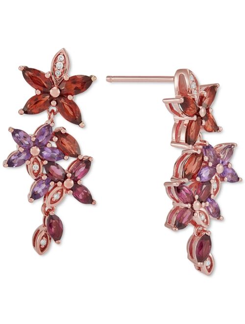 MACY'S Multi-Gemstone (3-1/3 ct. t.w.) & Diamond (1/20 ct. t.w.) Flower Drop Earrings in 18K Rose Gold-Plated Sterling Silver