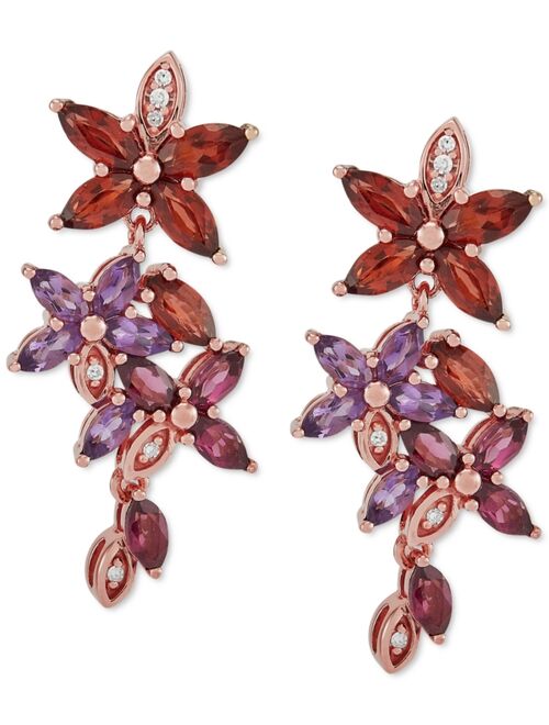 MACY'S Multi-Gemstone (3-1/3 ct. t.w.) & Diamond (1/20 ct. t.w.) Flower Drop Earrings in 18K Rose Gold-Plated Sterling Silver