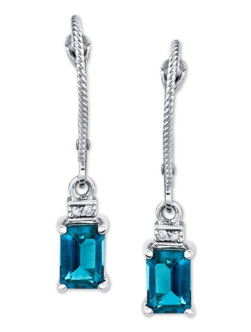 MACY'S Blue Topaz (1-3/8 ct. t.w.) & Diamond Accent Leverback Drop Earrings in 14k White Gold