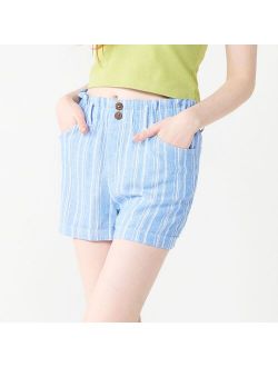 Juniors' SO® Striped Button-Front Paperbag Shorts