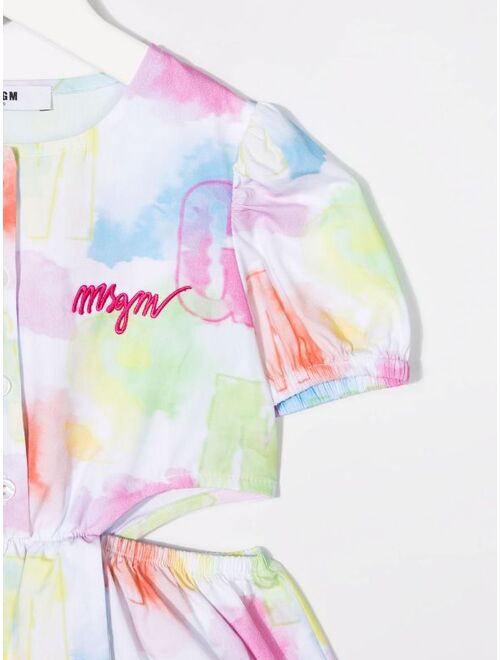 MSGM Kids logo-embroidered flared dress