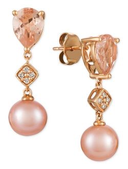 LE VIAN Peach Morganite™ (1-1/2 ct. t.w.), Pink Cultured Freshwater Pearl (9mm), and Diamond Accent Drop Earrings in 14k Rose Gold