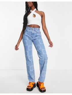 organic cotton blend '90's' straight leg jean in laser floral check