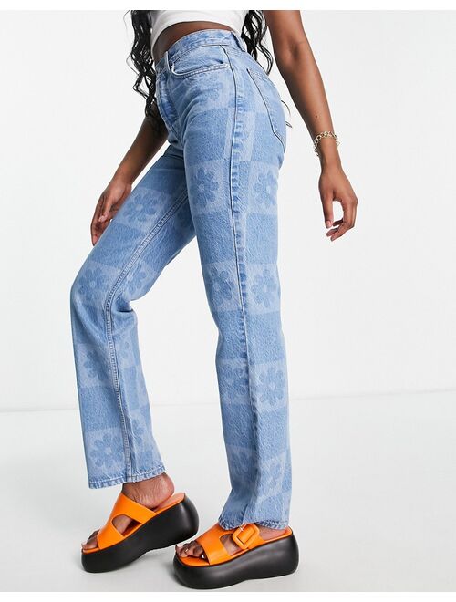 ASOS DESIGN organic cotton blend '90's' straight leg jean in laser floral check
