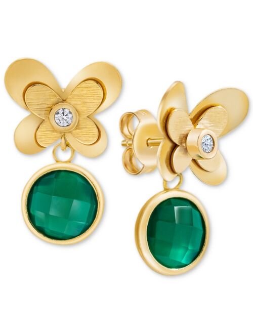 MACY'S Green Agate (3-3/8 ct. t.w.) & White Topaz (1/5 ct. t.w.) Butterfly Drop Earrings in 14k Gold-Plated Sterling Silver