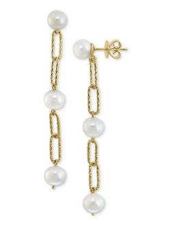 COLLECTION EFFY® Cultured Freshwater Pearl (7mm) Large Paperclip Link Drop Earrings in 18k Gold-Plated Sterling Silver
