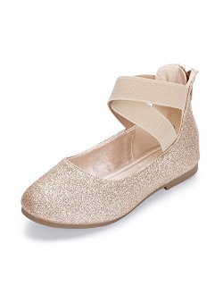 Hehainom Girls Dress Shoes Toddler Little Kids Gracy Ballet Mary Jane Ballerina Flats with Elastic Ankle Strap