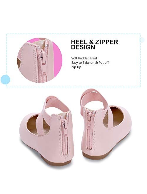 Hehainom Girls Dress Shoes Toddler Little Kids Gracy Ballet Mary Jane Ballerina Flats with Elastic Ankle Strap