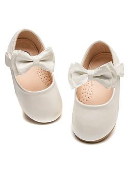 Girls Mary Jane Dress Shoes Front Bow Ballerina Flats Princess Wedding Party School Shoes (Toddler/Little Kid/Big Kid)