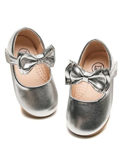 Girls Mary Jane Dress Shoes Front Bow Ballerina Flats Princess Wedding Party School Shoes (Toddler/Little Kid/Big Kid)
