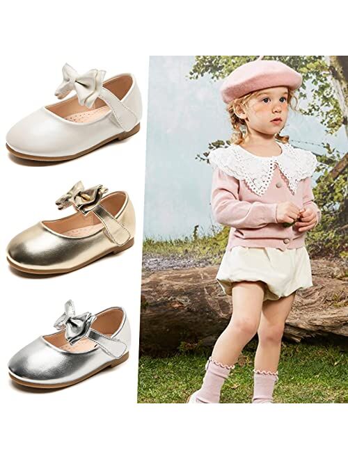 DADAWEN Girls Mary Jane Dress Shoes Front Bow Ballerina Flats Princess Wedding Party School Shoes (Toddler/Little Kid/Big Kid)