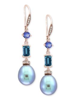 COLLECTION EFFY® Blue Cultured Freshwater Pearl (12 x 10mm), Multi-Gemstone (1-3/4 ct. t.w.) & Diamond (1/8 ct. t.w.) Drop Earrings in 14k Rose Gold