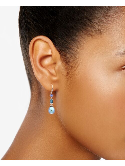 EFFY COLLECTION EFFY® Blue Cultured Freshwater Pearl (12 x 10mm), Multi-Gemstone (1-3/4 ct. t.w.) & Diamond (1/8 ct. t.w.) Drop Earrings in 14k Rose Gold
