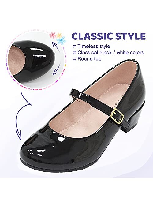 LseLom Girls Dress Shoes Low Heel Mary Jane Princess Hook and Loop Dance Shoes Party Wedding Flats for Little/Big Kids