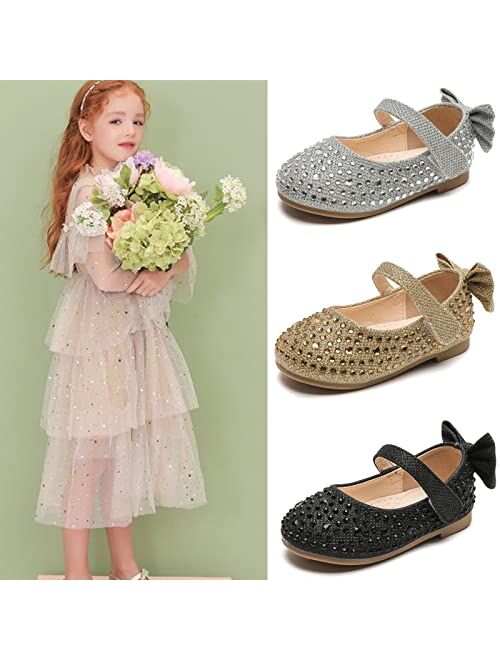 kkdom Girl's Dress Shoes Mary Jane Ballet Flats Bow Flower Girl Wedding Party Ballerina Flat Shoes Toddler/Little Kid/Big Kid