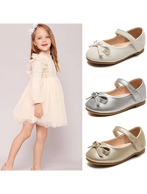 kkdom Girl's Dress Shoes Cute Bow Mary Jane Flats School Uniform Shoes (Toddler/Little Kid/Big Kid)