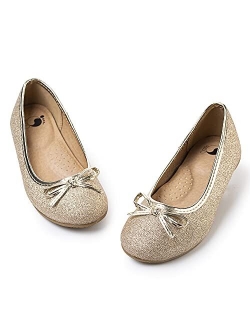 FITORY Girls Dress Shoes, Glitter Mary Jane Ballet Flats Slip on with Bow for Toddler/Little Kid/Big Kid