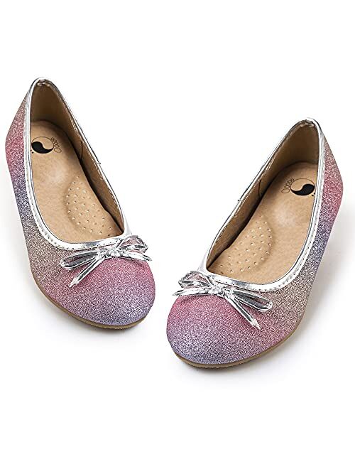 FITORY Girls Dress Shoes, Glitter Mary Jane Ballet Flats Slip on with Bow for Toddler/Little Kid/Big Kid