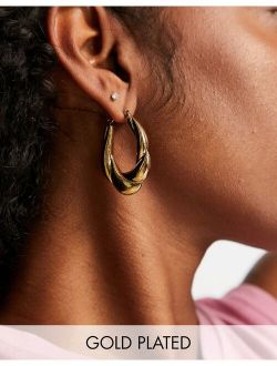 14k gold plated hoop earrings with chunky twist design