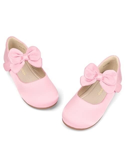PANDANINJIA Toddler/Little Kid Girl's Angela Dress Mary Jane Ballet Flats Bow Flower Girl Wedding Party Ballerina Flat Shoes