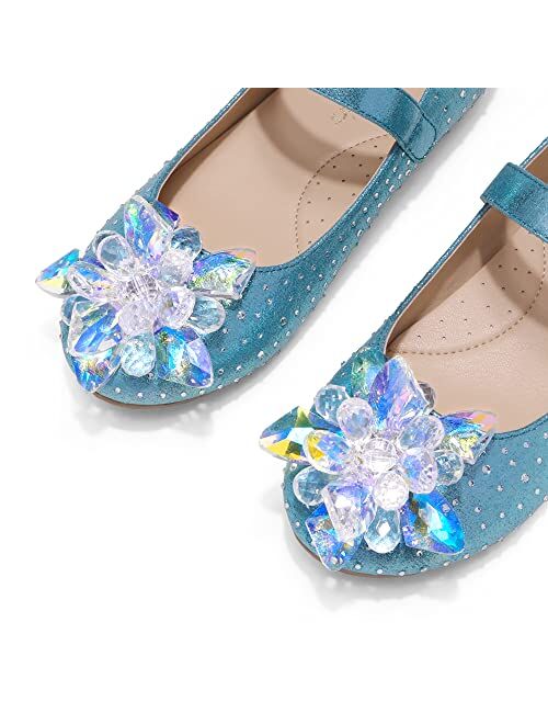 DREAM PAIRS Girls Wedding Party Dress Shoes Princess Crystal Flower Ballet Flats